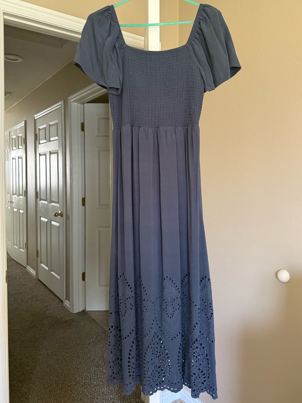 Maurices Navy Blue Puff-Sleeve Smocked Maxi Dress